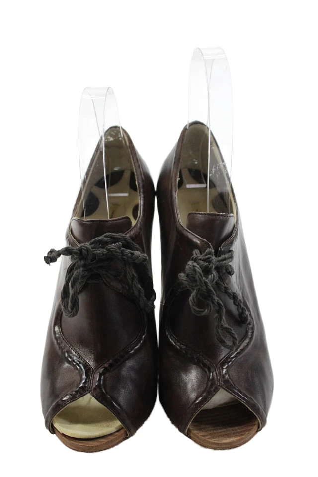 Zapatos de salón Max Studio para mujer con cordones tacón ancho punta abierta cuero marrón talla 7,5 M Foto 2 de 4