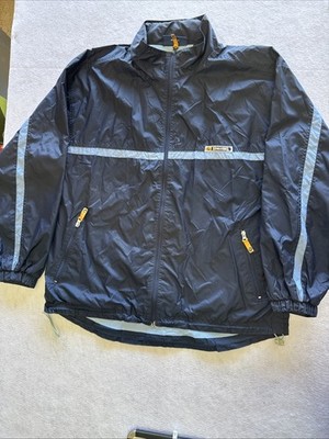 Vintage Spalding Pro Windbreaker Blue  Outdoor Retro Zip Large Y2K 90s With Hood