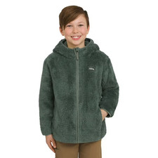 NWOT YOUTH MEDIUM 10/12 GREEN EDDIE BAUER HIGH PILE PLUSH FULL ZIP JACKET HOODED