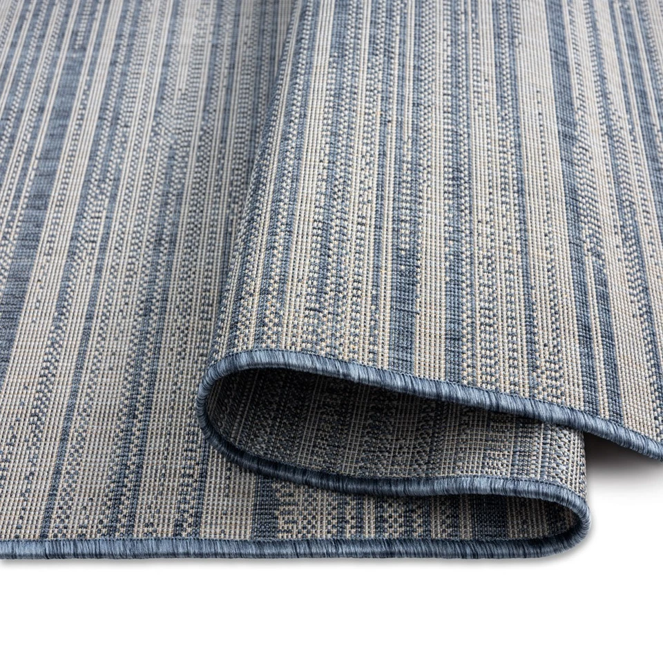 Alfombra de diseño Nicole Miller azul moderna alfombra de polipropileno ultra suave a rayas Foto 3 de 4