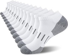 Men's Athletic Ankle Socks 6 Pairs Cushioned Running Low Cut White 6-12