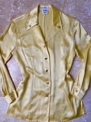 Gorgeous Vintage Escada by Margaretha Rey Canary Yellow Silk Blouse, Size 34