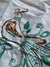 Vintage 1930s / 1940s Home Made Hand Embroidered Bird Cushion Cover