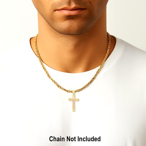 10kt Gold Two-Tone Diamond-Cut Mens Cross Crucifix Religious Charm Pendant - 第 3/3 張圖片