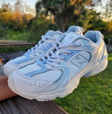 New Balance 530 Girls Size 3Y White Light Blue Running Leather Shoes Sneakers