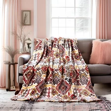 Bohemian Southwestern Mink Fleece Throw Blanket - Lightweight Cozy Farmhouse ...