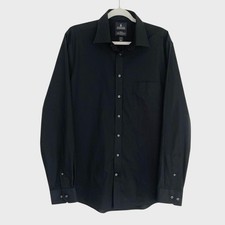 Stafford Mens Black Travel Button Down Long Sleeve Fitted Dress Shirt