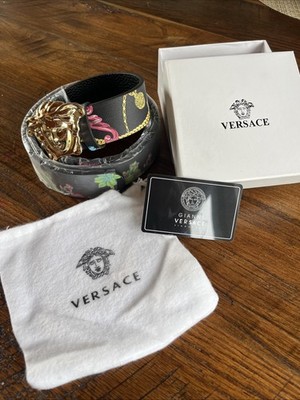 NWT Versace Bk Multicolor Leather Belt Men Medusa Buckle 120, 125 And 110 Italy