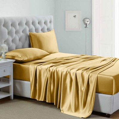 Lanest Housing Silk Satin Sheets, Full Size Bed Sheet Set Full, Yellow 