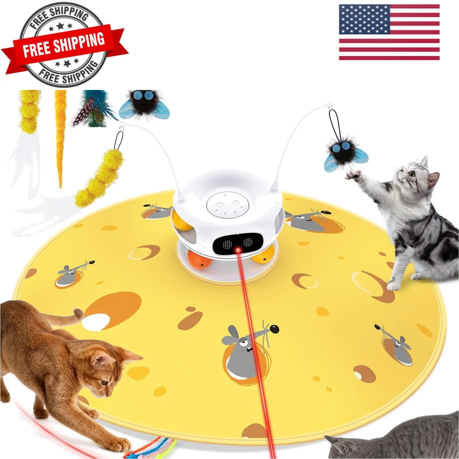 Interactive Cat Toys for Indoor Cats, 5 in 1 Rechargeable Automatic Cat Toy w...