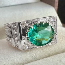 Green Emerald Gemstone Ring With 925 Sterling Silver Ring For Men's All Size