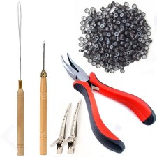 Hair Extensions Tools Kit 500 Pcs Micro Ring Beads 1 50/30/30mm, Dark Brown