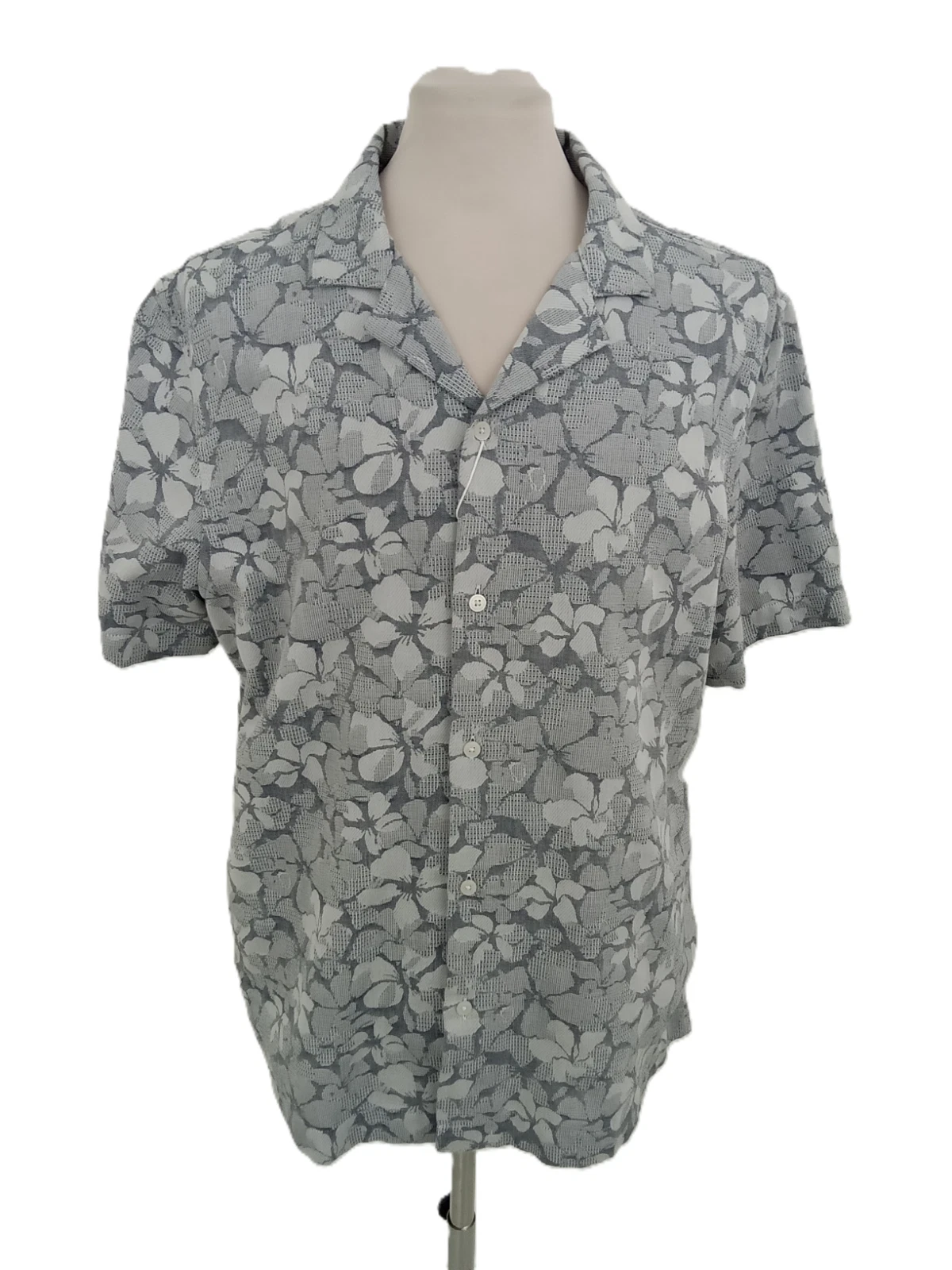 M&S Men's Shirt Blue Mix Floral Tropical Button Up S/Sleeve Collar Textured New
