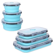 6 Pieces Collapsible Food Storage Containers Foldable Silicone Lunch Containe...