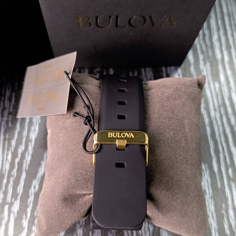 Bulova Marine Star 98B278 Black/Gold Dial Black Rubber Strap