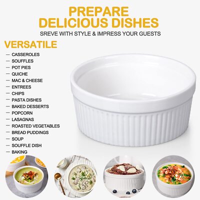 32 Oz Large Ceramic Ramekins Soup Baking Soufflé Oven Safe Bowls