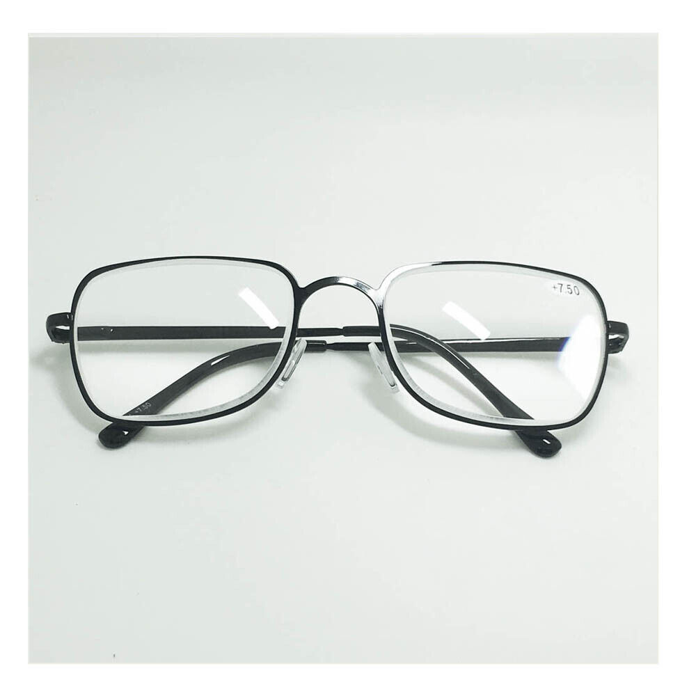 Trendy Reading Glasses Black / Silver Metal Frame Eyeglasses +6.