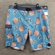 Rip Curl Swim Shorts Men's 40 Blue Caicos Pineapple Drawstring Flap Pocket NWT