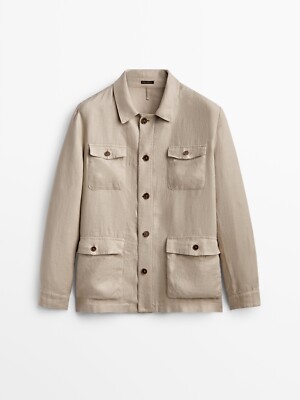 New Massimo Dutti Linen Blazer w Pockets Beige L 2029/400