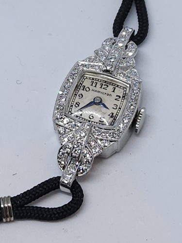 Vintage Art Deco Lady Hamilton Wristwatch - Diamond Set - Platinum - cal.911 - Foto 2 di 21