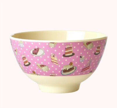 RICE: Kleine Two Tone Schüssel aus Melamin ''Sweet Cake Print'',  11 cm