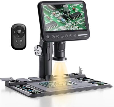 7'' Digital Microscope with Soldering Station 1600X 12MP for Electronics Repair