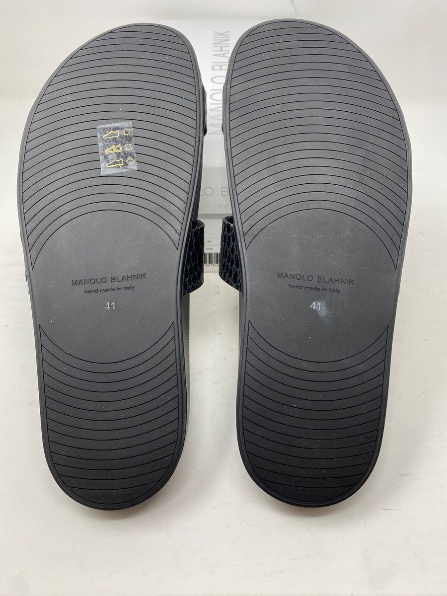 Manolo Blahnik Mayfu Croc Embossed Leather Slide Sandals