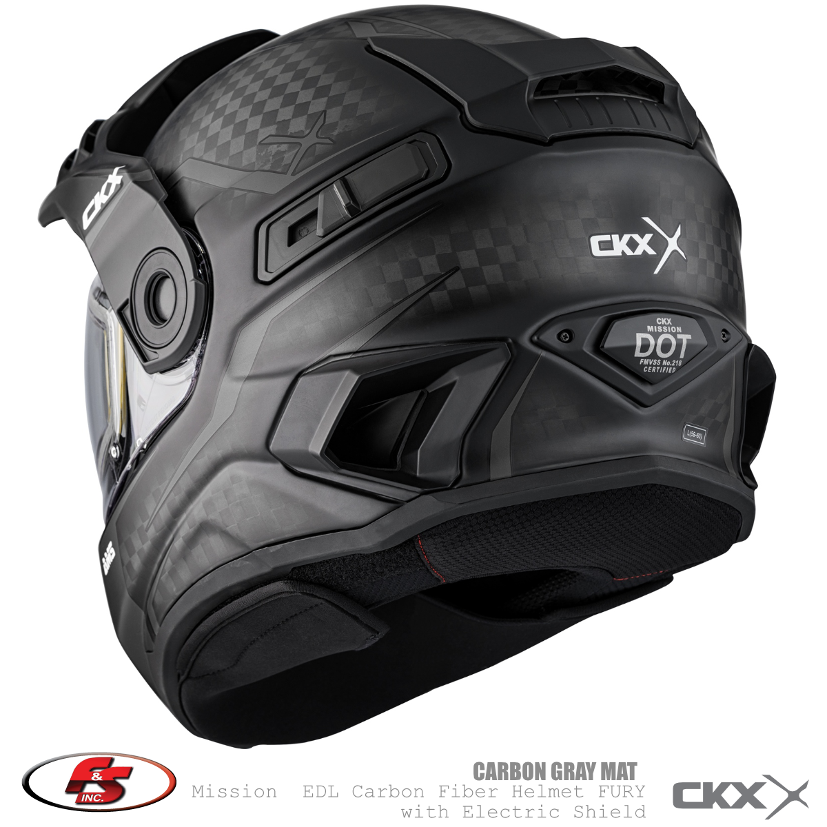 New CKX MISSION FURY CARBON FIBER Snowmobile Helmet Gray Mat w