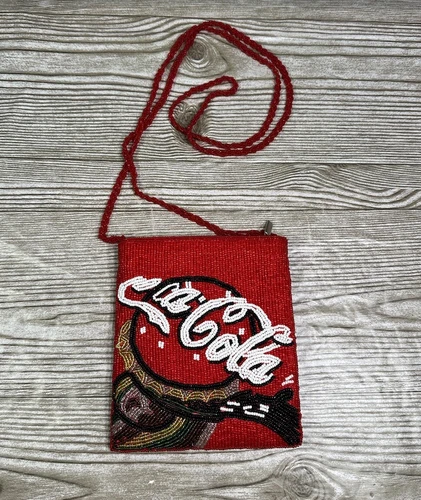 Vintage Red Beaded Coca Cola Small Cross Body Bag Purse Delicate 6x6”