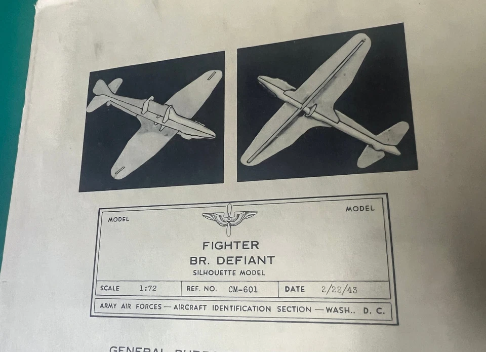 USAAF AIRCRAFT RECOGNITION MODEL- BRITISH FIGHTER DEFIANT 2/43 - Image 2 of 4