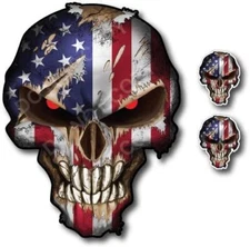 3x SKULL USA AMERICAN FLAG DECAL STICKER CAR TRUCK THIN BLUE RED GREEN LINE