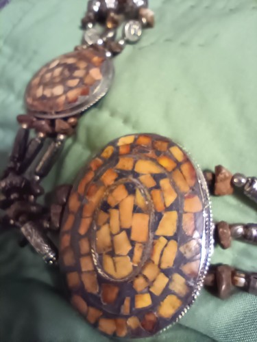 Vintage designer chain BELT tortoise gems Cara NY boho Gypsy Indy beaded hippie - Picture 11 of 12