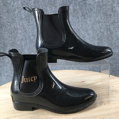 Juicy Couture Boots Womens Glitter Chelsea Rain Ankle Booties Black Pull  On