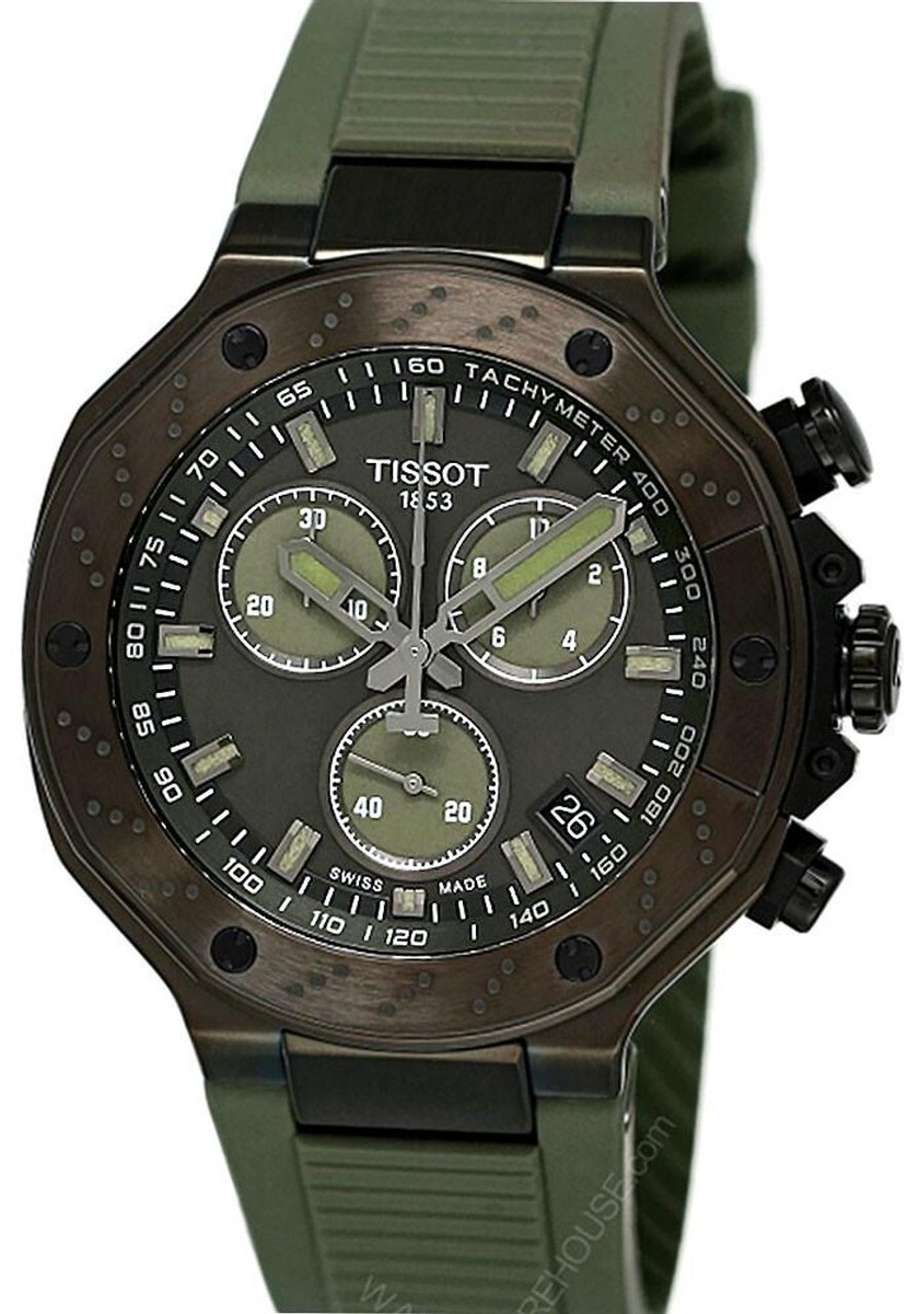 Tissot T-Race Quartz Chrono 45mm Green Silicone Men's Watch T141