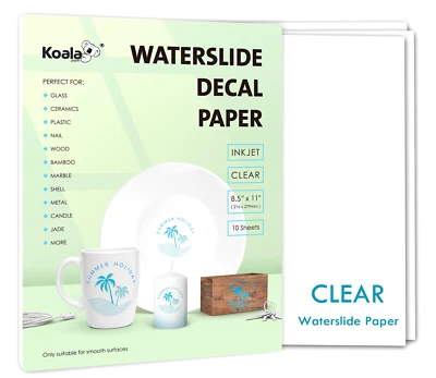 Koala Waterslide Decal Paper Inkjet Clear 30 Sheets Water Slide Transfer 8.5x11 - Image 1 of 4