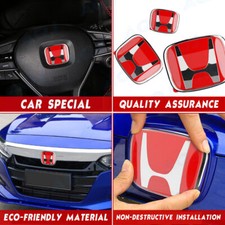 3pcs Red Frontrearlsteering Wheel Emble Badge For Civic 4dr 2016-2021 Us