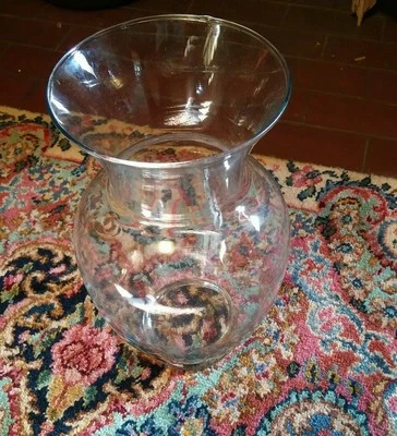 029 Large Clear Ovoid Vase 11" Tall 5" Trumpet Opening - Photo 1/2