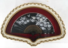 Japan Japanese Black Silk Fan w/ Hand Embroidered Avian  Foliates ca. 20th c.