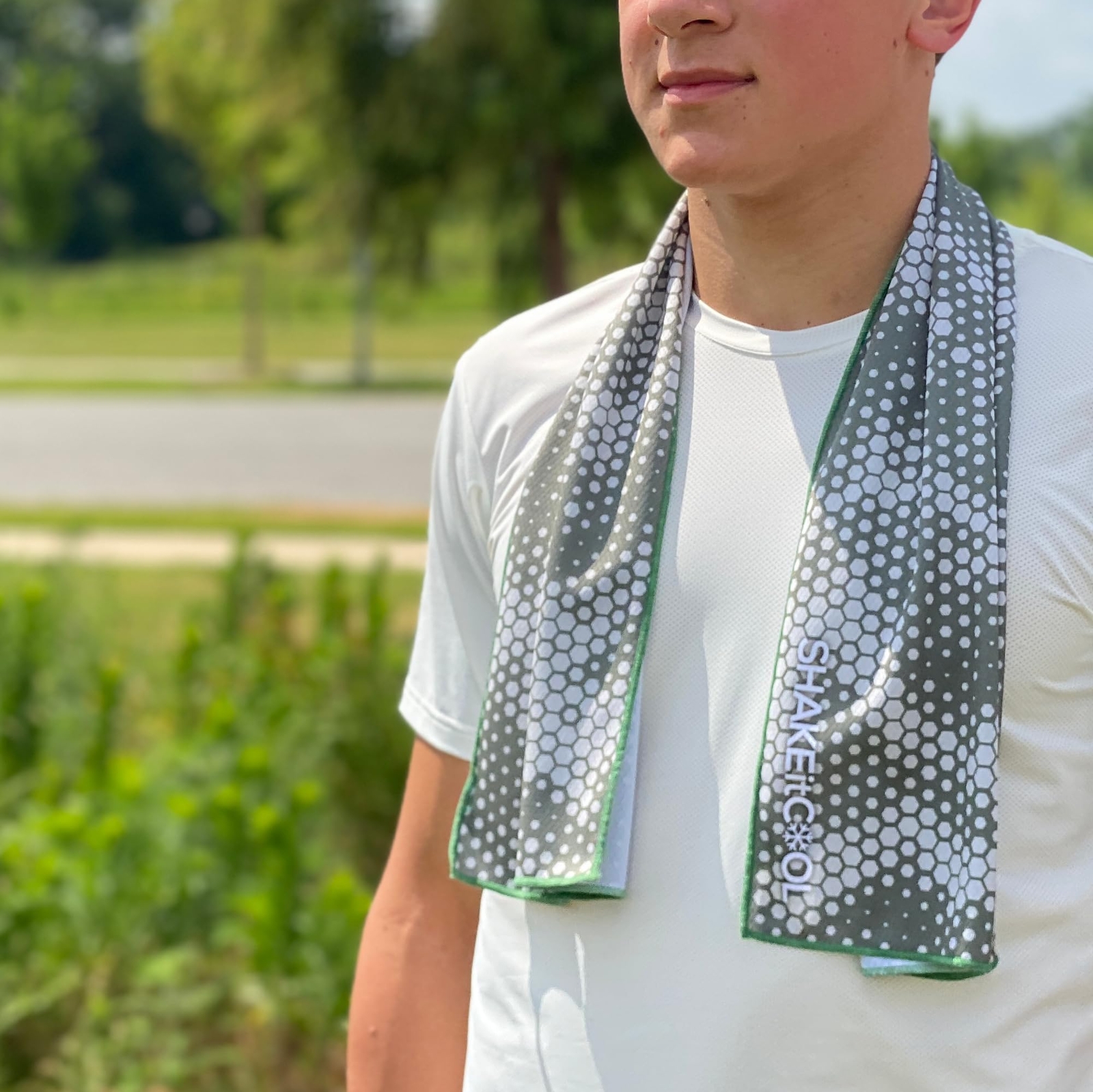 Extended Size Cooling Towel for Heat Relief Sun Protection Green Camo M