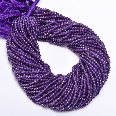 Natural Amethyst Gemstone Round Shape Faceted Beads 3X3 mm Strand 13'' AB-412