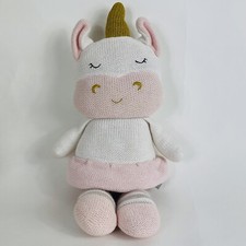 Kenzie Unicorn Knit Stuffed Unicorn Rattle Baby Kid Stuffie Plush White Pink 17"