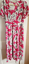 LOFT women Sz 14 pink Peony garden flutter sleeve v neck maxi dress