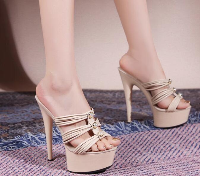 PANTOFOLA D’ORO Pantofole donna estive punta aperta perle 15 cm stiletto tacchi alti plateau