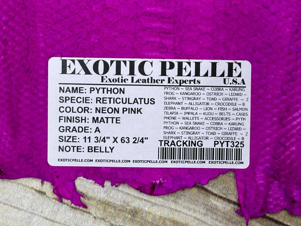 Rosa Neón Grande Genuino Pitón Piel de Serpiente Cuero Piel Real Piel de Serpiente Sonajero 325 Foto 3 de 4