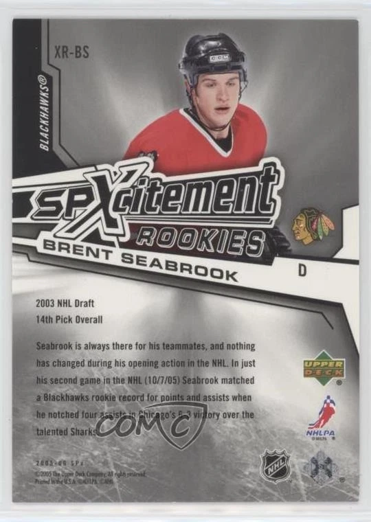 2005-06 SPx Spxcitement Rookies /999 Brent Seabrook #XR-BS RC - Image 2 of 2