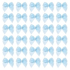 100 Pcs Mini Blue Ribbon Bows with Pearl 1" Ribbon Flowers Appliques