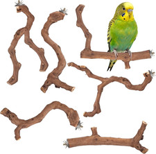 6-Piece Premium Bird Perch Stand with Natural Grape Wood Branch, Paw Grinding Fo