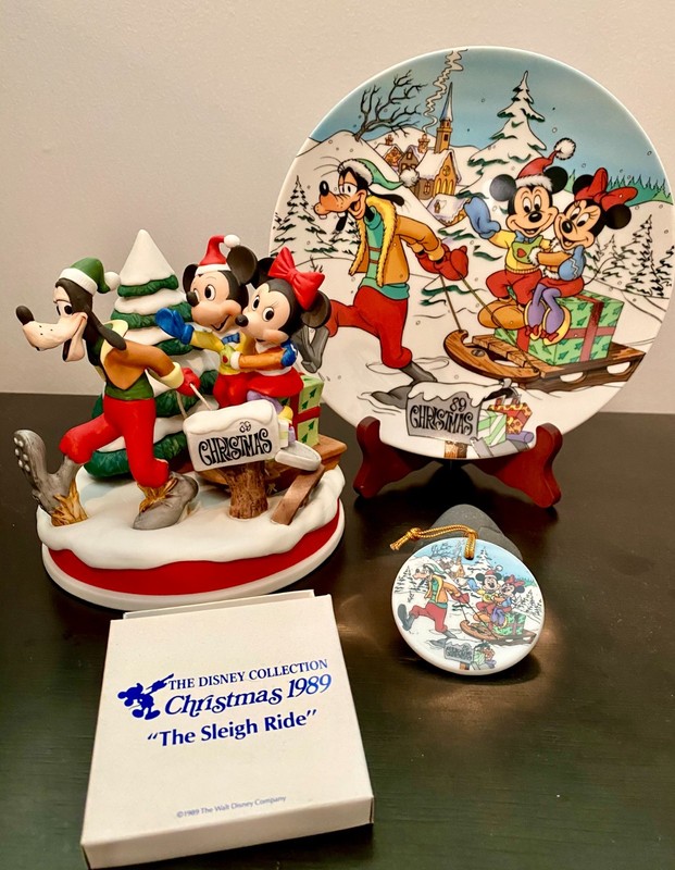 1989 Disney Christmas Figurine, Plate & Ornament LTD Collectible Low # Mickey