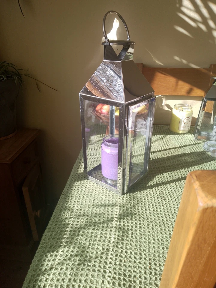 Large Glass/Sliver/Metal Lantern With Hinged Door 50cm High @ 16cm Wide Approx - Image 2 of 4