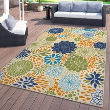 Rugshop Outdoor Carpet Rug Modern Floral Circles Flatweave Indoor Outdoor Rugs